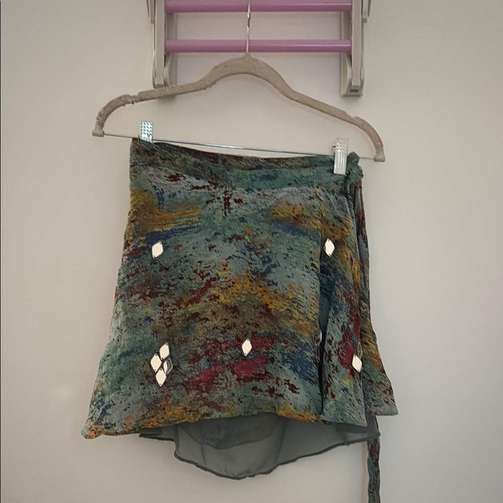 SOLD Zara Green Brown Mini Wrap Skirt Asymmetrical Resort Wear